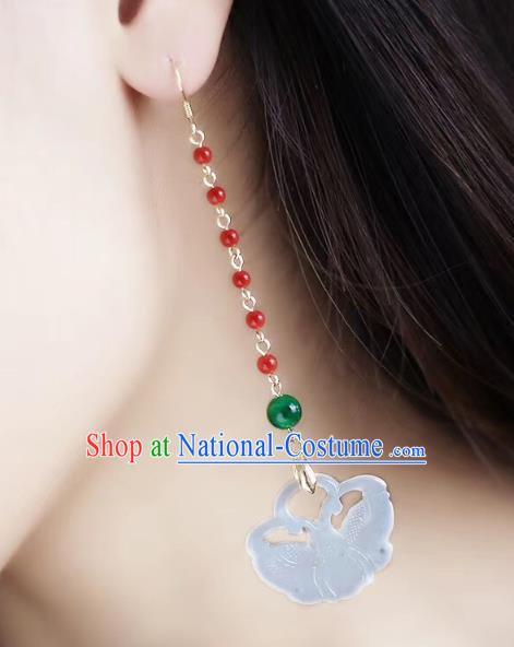 Handmade China Wedding Red Beads Eardrop Jewelry Traditional Accessories National Cheongsam Jade Butterfly Earrings