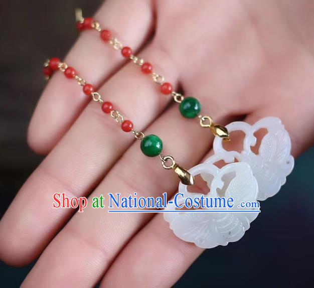 Handmade China Wedding Red Beads Eardrop Jewelry Traditional Accessories National Cheongsam Jade Butterfly Earrings