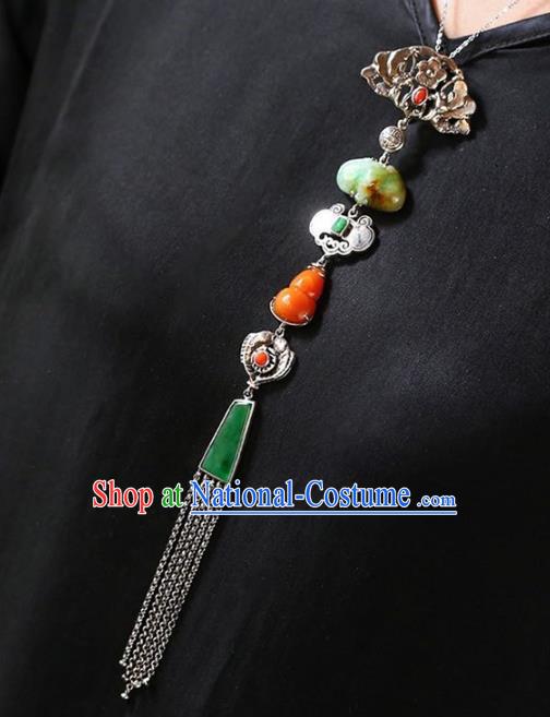 Chinese National Classical Agate Gourd Brooch Accessories Handmade Silver Necklet Tassel Pendant