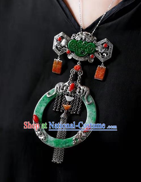 Chinese National Classical Wedding Silver Accessories Handmade Jadeite Necklet Pendant