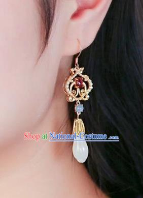 Handmade China Cheongsam Kyanite Eardrop Traditional Jade Jewelry Accessories National Mangnolia Earrings