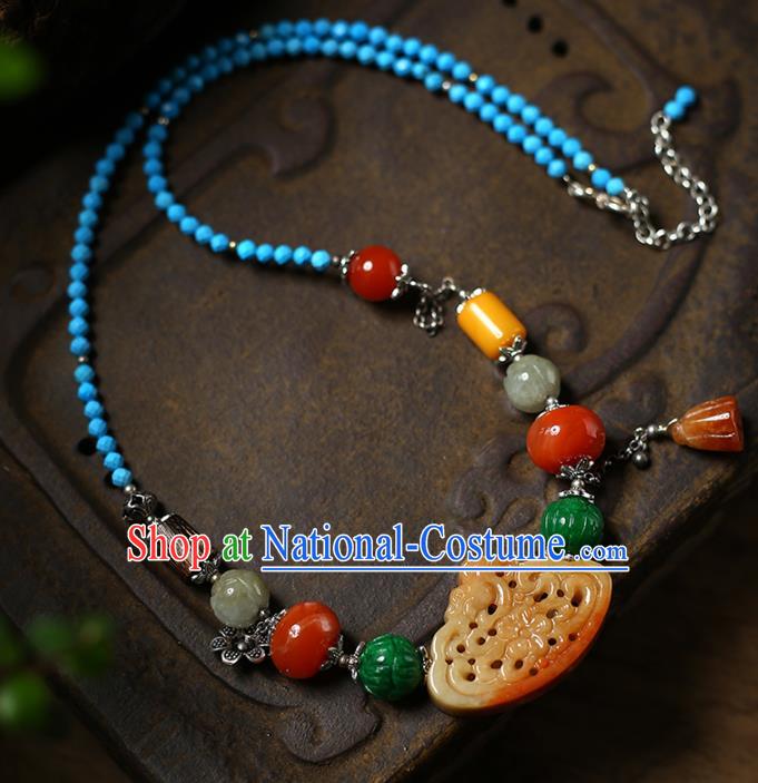 Chinese Handmade Jade Accessories National Agate Necklet Classical Kallaite Necklace