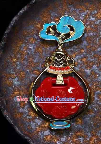 Chinese Handmade Agate Lock Necklet Pendant National Classical Silver Necklace Accessories