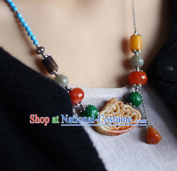 Chinese Handmade Jade Accessories National Agate Necklet Classical Kallaite Necklace