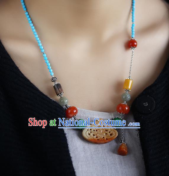 Chinese Handmade Jade Accessories National Agate Necklet Classical Kallaite Necklace