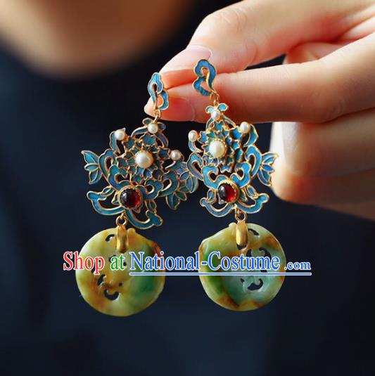 Handmade China Jadeite Eardrop Jewelry National Earrings Traditional Cheongsam Garnet Accessories