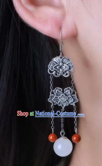 Handmade China Silver Eardrop Jewelry Traditional Cheongsam Accessories National Hetian Jade Earrings