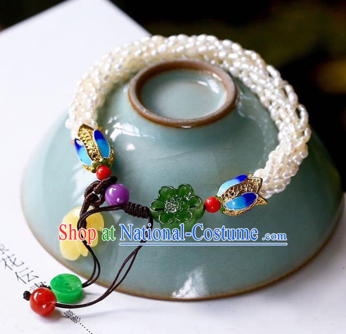 China Handmade Pearls Bracelet Traditional Cloisonne Jewelry Accessories National Jadeite Bangle