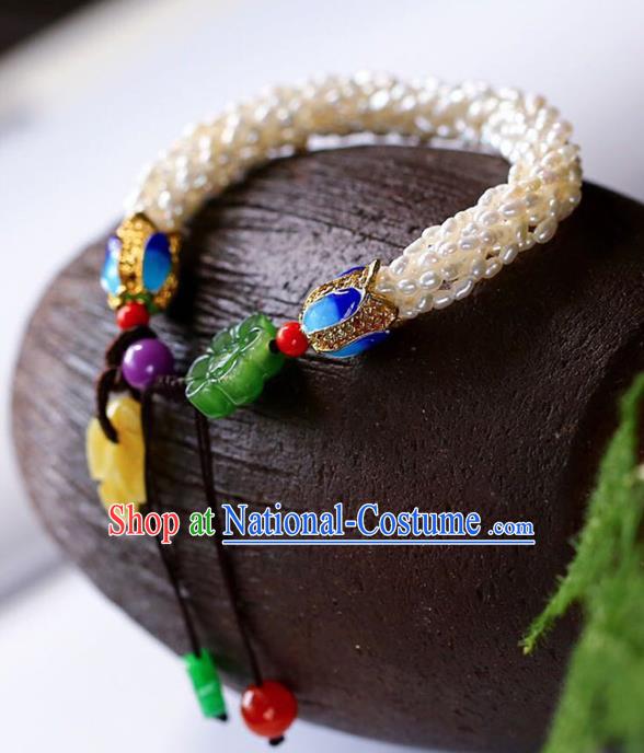 China Handmade Pearls Bracelet Traditional Cloisonne Jewelry Accessories National Jadeite Bangle