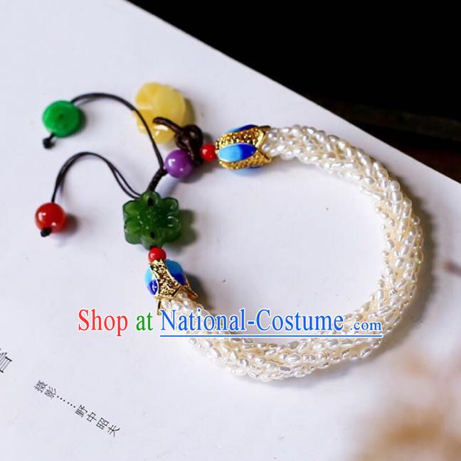 China Handmade Pearls Bracelet Traditional Cloisonne Jewelry Accessories National Jadeite Bangle