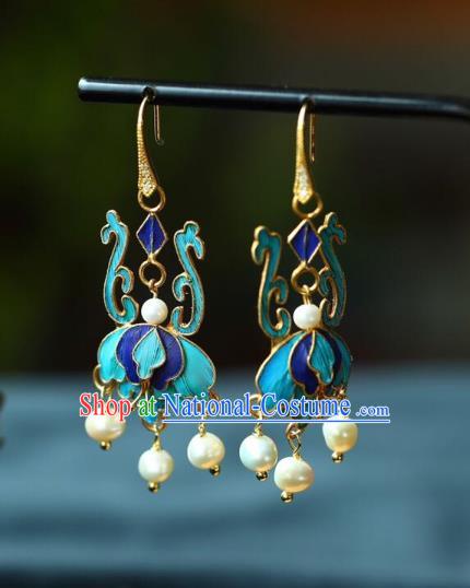 Handmade China Blueing Eardrop Jewelry Traditional Cheongsam Accessories National Pearls Tassel Earrings