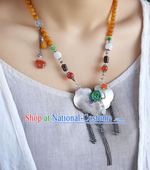 Chinese Handmade Silver Accessories National Ceregat Beads Necklace Classical Longevity Lock Pendant