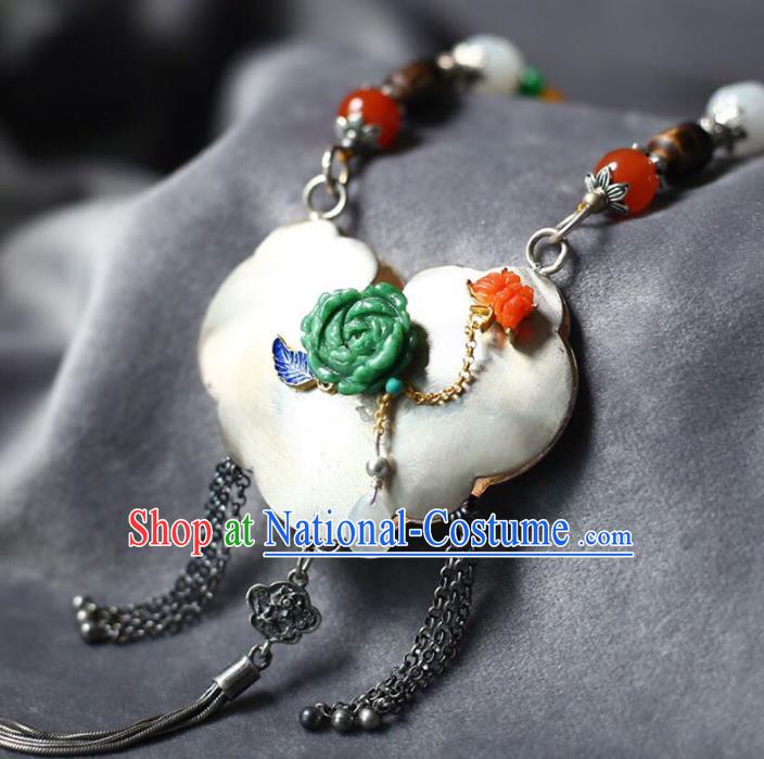 Chinese Handmade Silver Accessories National Ceregat Beads Necklace Classical Longevity Lock Pendant