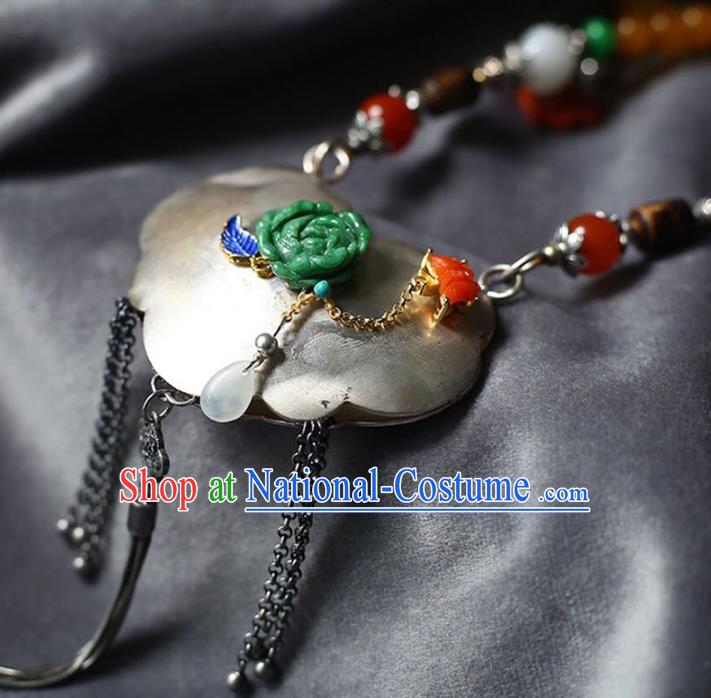 Chinese Handmade Silver Accessories National Ceregat Beads Necklace Classical Longevity Lock Pendant