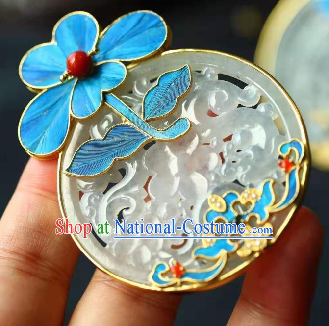 Chinese Classical Jade Longevity Lock Pendant Handmade Blueing Accessories National Necklace