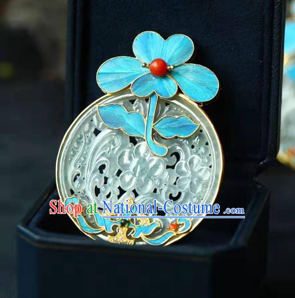 Chinese Classical Jade Longevity Lock Pendant Handmade Blueing Accessories National Necklace