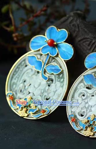 Chinese Classical Jade Longevity Lock Pendant Handmade Blueing Accessories National Necklace