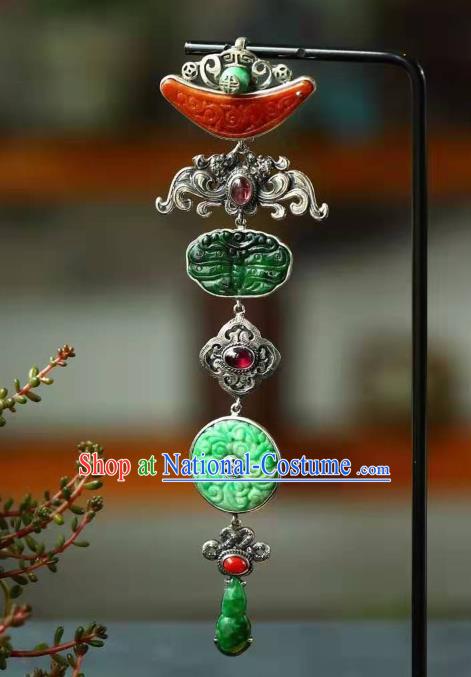 Chinese Handmade Silver Brooch Accessories Traditional National Jade Pendant