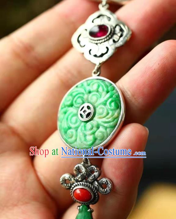 Chinese Handmade Silver Brooch Accessories Traditional National Jade Pendant