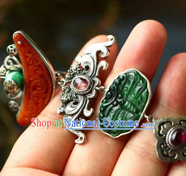 Chinese Handmade Silver Brooch Accessories Traditional National Jade Pendant