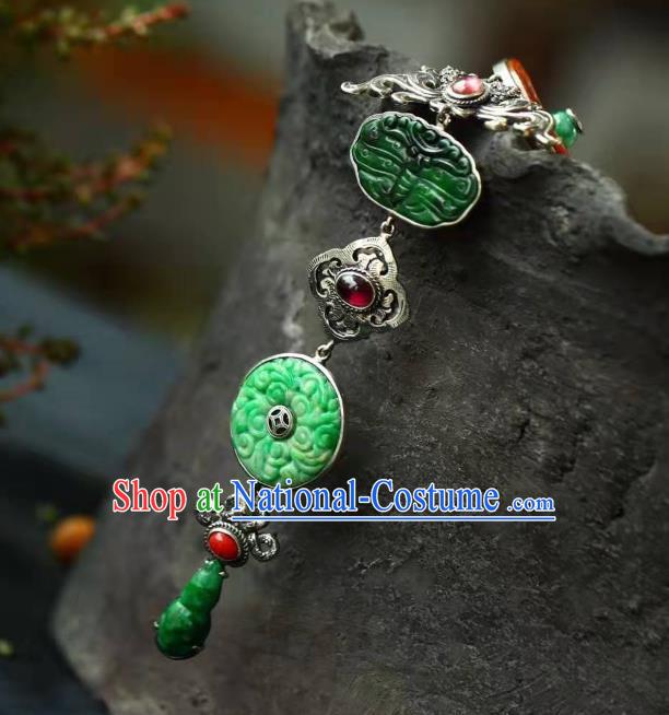 Chinese Handmade Silver Brooch Accessories Traditional National Jade Pendant