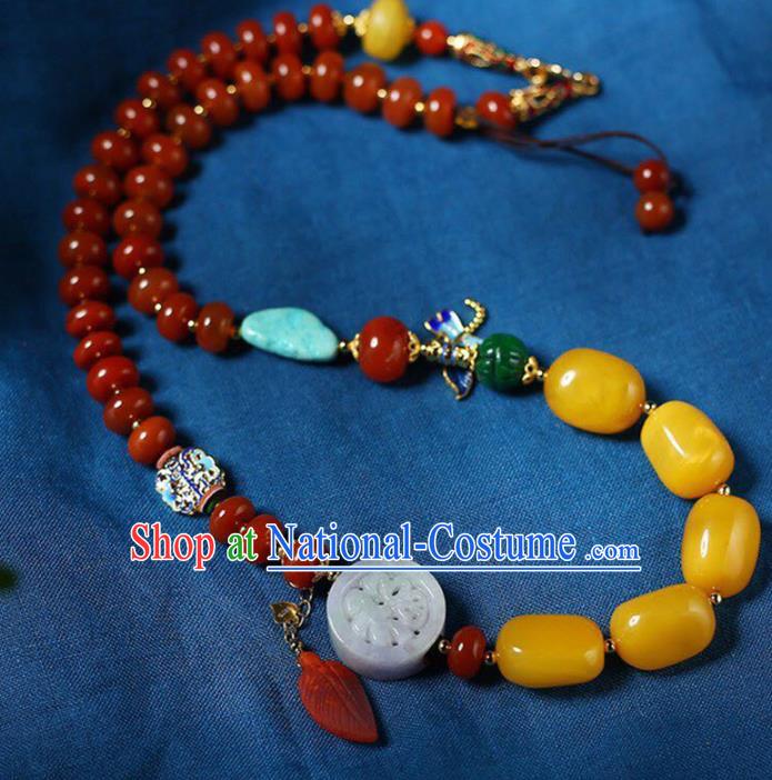 Chinese Handmade Agate Beads Necklet National Classical Necklace Beeswax Accessories