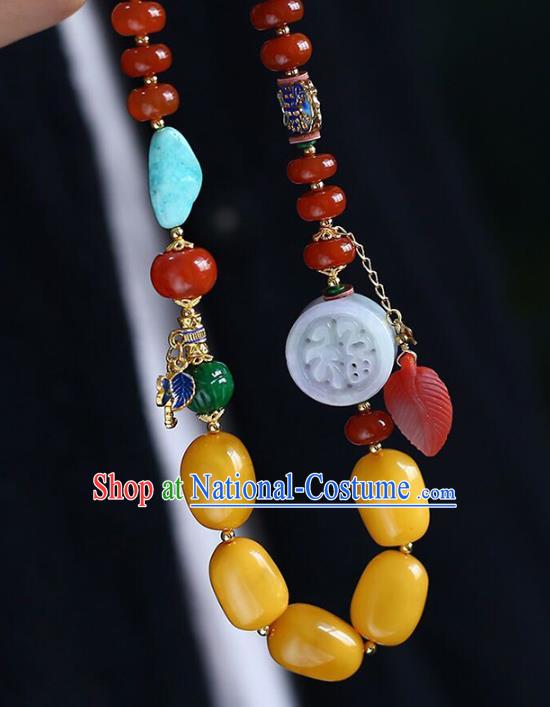 Chinese Handmade Agate Beads Necklet National Classical Necklace Beeswax Accessories