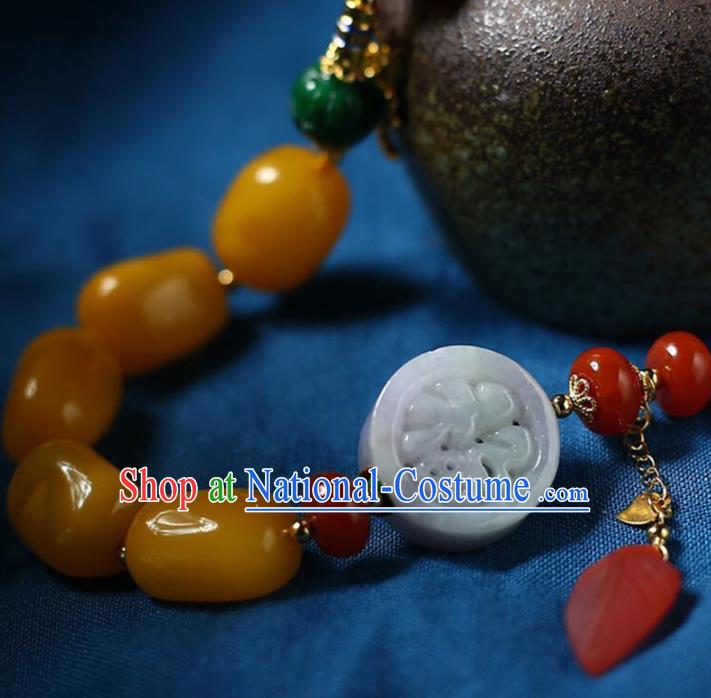 Chinese Handmade Agate Beads Necklet National Classical Necklace Beeswax Accessories