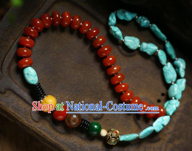 Chinese Handmade Kallaite Necklet National Classical Agate Beads Necklace Accessories