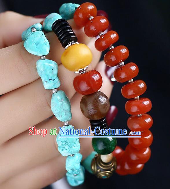 Chinese Handmade Kallaite Necklet National Classical Agate Beads Necklace Accessories