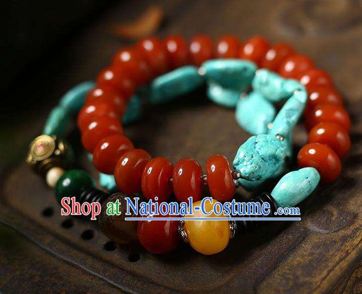 Chinese Handmade Kallaite Necklet National Classical Agate Beads Necklace Accessories