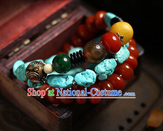 Chinese Handmade Kallaite Necklet National Classical Agate Beads Necklace Accessories