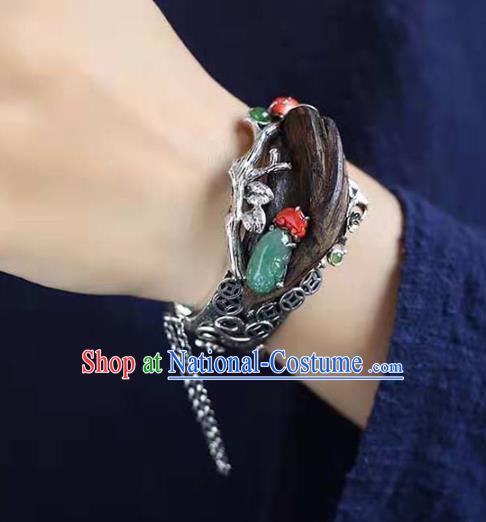 China Traditional Eaglewood Jewelry Accessories Handmade Bracelet National Silver Bangle