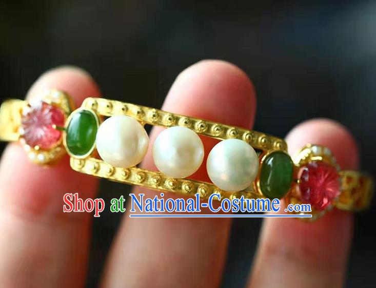 China National Golden Bangle Traditional Qing Dynasty Court Jewelry Accessories Handmade Gems Bracelet