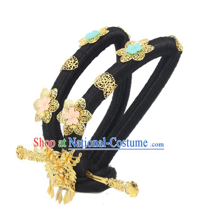 Chinese Traditional Tang Dynasty Court Lady Wigs Classical Dance Du Fu Hair Chignon and Hair Accessories