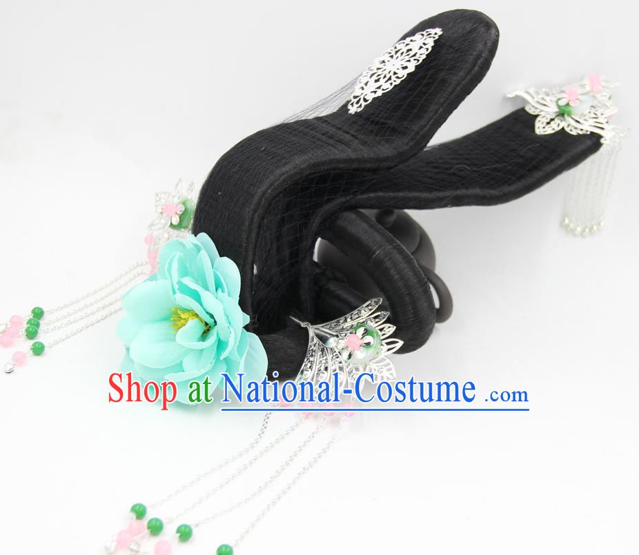 Chinese Classical Dance Hair Chignon and Hairpins Ancient Goddess Wigs Headwear