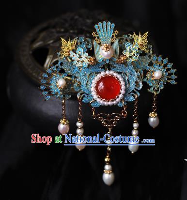 Chinese Traditional Wedding Hair Accessories Ming Dynasty Hanfu Phoenix Hairpin Ancient Princess Pearls Tassel Hair Stick