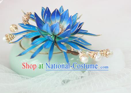 Chinese Traditional Hanfu Hair Accessories Blue Epiphyllum Hairpin Ancient Princess Hair Comb