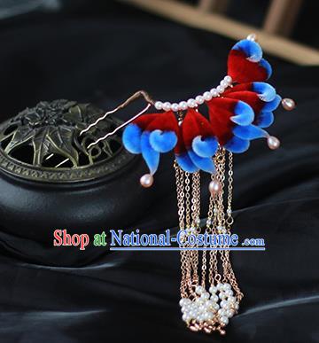 Chinese Traditional Velvet Hairpin Hanfu Hair Accessories Ancient Princess Tassel Hair Stick