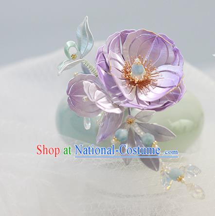 Chinese Traditional Hanfu Hair Accessories Ancient Princess Hair Stick Purple Silk Camellia Hairpin