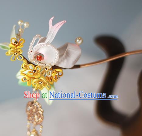 Chinese Traditional Ming Dynasty Hair Accessories Ancient Princess Tassel Hair Stick Silk Osmanthus Rabbit Hairpin