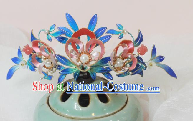 Chinese Traditional Song Dynasty Silk Peony Hair Crown Ancient Court Woman Hairpin