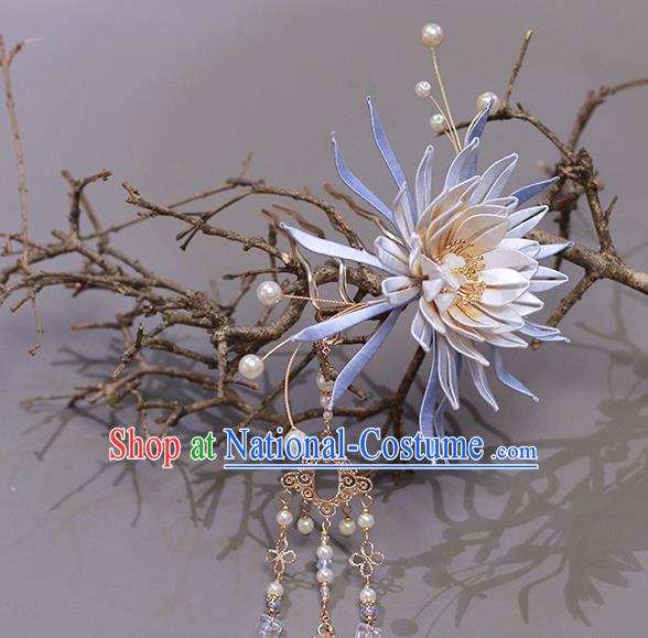 Chinese Ancient Princess Hairpin Hair Accessories Traditional Ming Dynasty Silk Epiphyllum Tassel Hair Stick