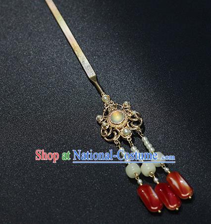 Chinese Ancient Palace Lady Hair Accessories Traditional Ming Dynasty Hanfu Jade Tassel Hairpin