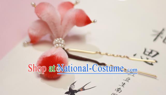 Chinese Traditional Hanfu Velvet Goldfish Hair Stick Ancient Princess Hairpin Pearls Hair Accessories