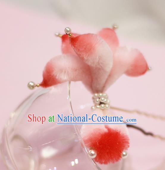 Chinese Traditional Hanfu Velvet Goldfish Hair Stick Ancient Princess Hairpin Pearls Hair Accessories