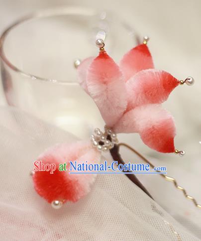 Chinese Traditional Hanfu Velvet Goldfish Hair Stick Ancient Princess Hairpin Pearls Hair Accessories