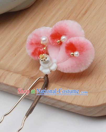 Chinese Ancient Princess Hairpin Pearls Hair Accessories Traditional Hanfu Red Velvet Fox Tail Hair Stick