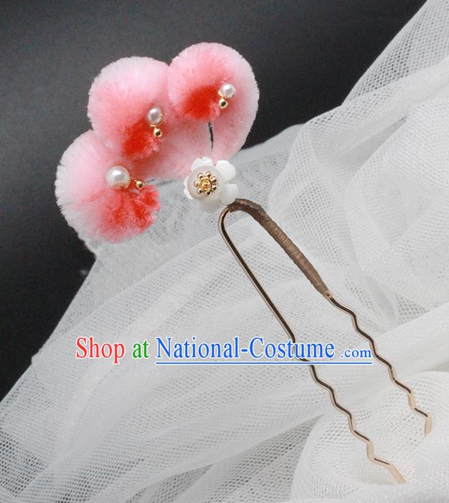 Chinese Ancient Princess Hairpin Pearls Hair Accessories Traditional Hanfu Red Velvet Fox Tail Hair Stick