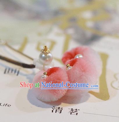 Chinese Ancient Princess Hairpin Pearls Hair Accessories Traditional Hanfu Red Velvet Fox Tail Hair Stick